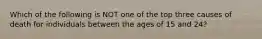 Which of the following is NOT one of the top three causes of death for individuals between the ages of 15 and 24?