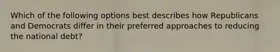 Which of the following options best describes how Republicans and Democrats differ in their preferred approaches to reducing the national debt?