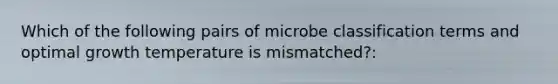 Which of the following pairs of microbe classification terms and optimal growth temperature is mismatched?: