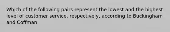 Which of the following pairs represent the lowest and the highest level of customer service, respectively, according to Buckingham and Coffman