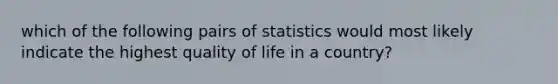 which of the following pairs of statistics would most likely indicate the highest quality of life in a country?