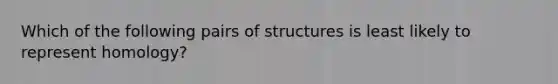 Which of the following pairs of structures is least likely to represent homology?