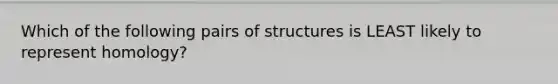 Which of the following pairs of structures is LEAST likely to represent homology?