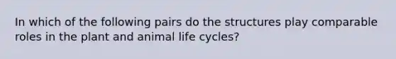 In which of the following pairs do the structures play comparable roles in the plant and animal life cycles?