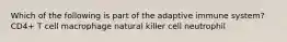 Which of the following is part of the adaptive immune system? CD4+ T cell macrophage natural killer cell neutrophil