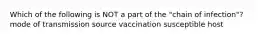 Which of the following is NOT a part of the "chain of infection"? mode of transmission source vaccination susceptible host