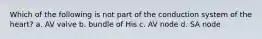 Which of the following is not part of the conduction system of the heart? a. AV valve b. bundle of His c. AV node d. SA node