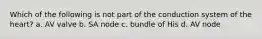 Which of the following is not part of the conduction system of the heart? a. AV valve b. SA node c. bundle of His d. AV node