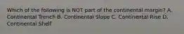 Which of the following is NOT part of the continental margin? A. Continental Trench B. Continental Slope C. Continental Rise D. Continental Shelf