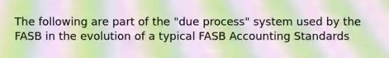 The following are part of the "due process" system used by the FASB in the evolution of a typical FASB Accounting Standards