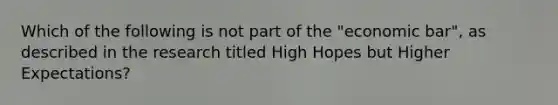 Which of the following is not part of the "economic bar", as described in the research titled High Hopes but Higher Expectations?