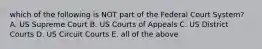 which of the following is NOT part of the Federal Court System? A. US Supreme Court B. US Courts of Appeals C. US District Courts D. US Circuit Courts E. all of the above