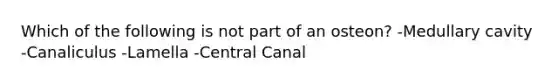 Which of the following is not part of an osteon? -Medullary cavity -Canaliculus -Lamella -Central Canal