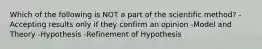 Which of the following is NOT a part of the scientific method? -Accepting results only if they confirm an opinion -Model and Theory -Hypothesis -Refinement of Hypothesis