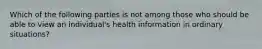 Which of the following parties is not among those who should be able to view an individual's health information in ordinary situations?