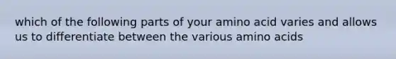 which of the following parts of your amino acid varies and allows us to differentiate between the various amino acids