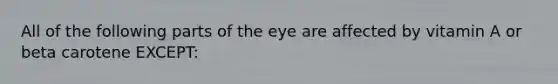 All of the following parts of the eye are affected by vitamin A or beta carotene EXCEPT: