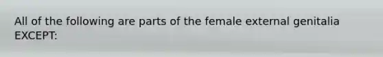 All of the following are parts of the female external genitalia EXCEPT: