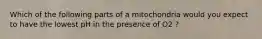 Which of the following parts of a mitochondria would you expect to have the lowest pH in the presence of O2 ?