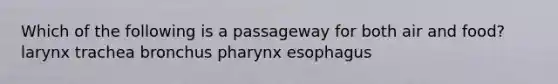 Which of the following is a passageway for both air and food? larynx trachea bronchus pharynx esophagus