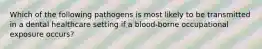 Which of the following pathogens is most likely to be transmitted in a dental healthcare setting if a blood-borne occupational exposure occurs?