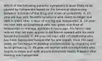 Which of the following patients' symptoms is least likely to be caused by haloperidol based on the temporal relationship between initiation of the drug and onset of symptoms. A. 17-year-old boy with Tourette syndrome who starts to fidget and shift in place after 4 days of staring oral haloperidol. B. 24-year-old man with schizophrenia who was given one dose of haloperidol to manage agitation 6 hours ago. His family now notices that his eyes appear to be forced upward with his neck forced backwards. C. 40-year-old man with schizophrenia who has been taking oral haloperidol for one month. Over the past week, he has begun to develop uncontrollable lip smacking and facial grimacing. D. 45-year-old woman with schizophrenia who begins to move and walk around extremely slowly 4 weeks after starting oral haloperidol.