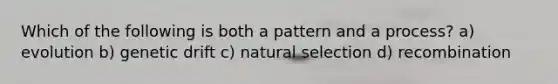 Which of the following is both a pattern and a process? a) evolution b) genetic drift c) natural selection d) recombination