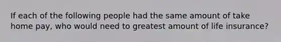 If each of the following people had the same amount of take home pay, who would need to greatest amount of life insurance?