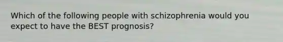 Which of the following people with schizophrenia would you expect to have the BEST prognosis?