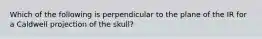 Which of the following is perpendicular to the plane of the IR for a Caldwell projection of the skull?