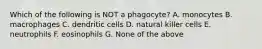 Which of the following is NOT a phagocyte? A. monocytes B. macrophages C. dendritic cells D. natural killer cells E. neutrophils F. eosinophils G. None of the above