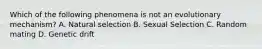 Which of the following phenomena is not an evolutionary mechanism? A. Natural selection B. Sexual Selection C. Random mating D. Genetic drift