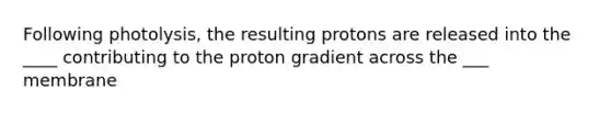 Following photolysis, the resulting protons are released into the ____ contributing to the proton gradient across the ___ membrane