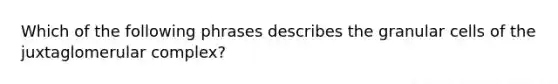 Which of the following phrases describes the granular cells of the juxtaglomerular complex?