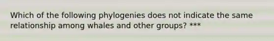 Which of the following phylogenies does not indicate the same relationship among whales and other groups? ***