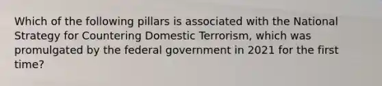 Which of the following pillars is associated with the National Strategy for Countering Domestic Terrorism, which was promulgated by the federal government in 2021 for the first time?