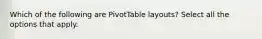 Which of the following are PivotTable layouts? Select all the options that apply.