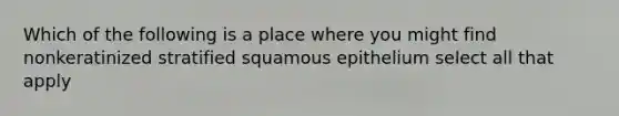 Which of the following is a place where you might find nonkeratinized stratified squamous epithelium select all that apply