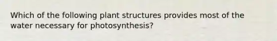 Which of the following plant structures provides most of the water necessary for photosynthesis?