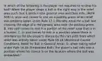 In which of the following is the player not required to re-drop his ball? When the player drops a ball in the right way in the relief area such that it lands in the general area and then rolls: (Ref# 569) A. onto and comes to rest on a putting green when relief was properly taken under Rule 17.1 (Penalty Area) for a ball last crossing the edge of a red penalty area near the putting green. B. into and comes to rest in a portion of the relief area that is in a bunker. C. to and comes to rest in a position where there is interference for the player's stance by the cart path from which relief was initially taken under Rule 16.1b (Abnormal Course Conditions, Relief for Ball in General Area). D. when taking relief under Rule 16.3b (Embedded Ball), the player's ball rolls into a position where his stance is on the location where the ball was embedded."