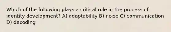 Which of the following plays a critical role in the process of identity development? A) adaptability B) noise C) communication D) decoding