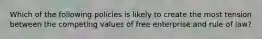 Which of the following policies is likely to create the most tension between the competing values of free enterprise and rule of law?