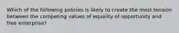 Which of the following policies is likely to create the most tension between the competing values of equality of opportunity and free enterprise?