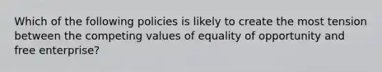 Which of the following policies is likely to create the most tension between the competing values of equality of opportunity and free enterprise?