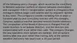 Of the following policy changes, which would be the most likely to REDUCE potential conflicts of interest between stockholders and managers? A firm's compensation system is changed so that managers receive larger cash salaries and no long-term options to buy stock. The company's outside marketing firm is given a lucrative year-by-year consulting contract with the company. Congress passes a law that severely restricts hostile takeovers. The composition of the board of directors is changed from all inside directors to all outside directors, and the directors are compensated with stock rather than cash. The company changes the way executive stock options are handled, with all options vesting after one year rather than having 20% of the options awarded vest every two years over a 10-year period.