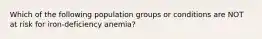 Which of the following population groups or conditions are NOT at risk for iron-deficiency anemia?