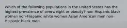 Which of the following populations in the United States has the highest prevalence of overweight or obesity? non-Hispanic black women non-Hispanic white women Asian American men non-Hispanic black men