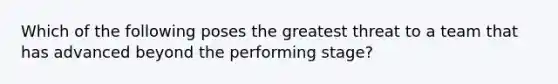 Which of the following poses the greatest threat to a team that has advanced beyond the performing stage?