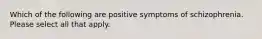 Which of the following are positive symptoms of schizophrenia. Please select all that apply.