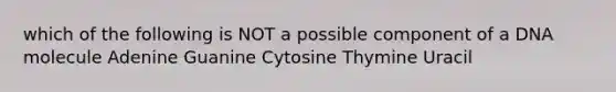 which of the following is NOT a possible component of a DNA molecule Adenine Guanine Cytosine Thymine Uracil